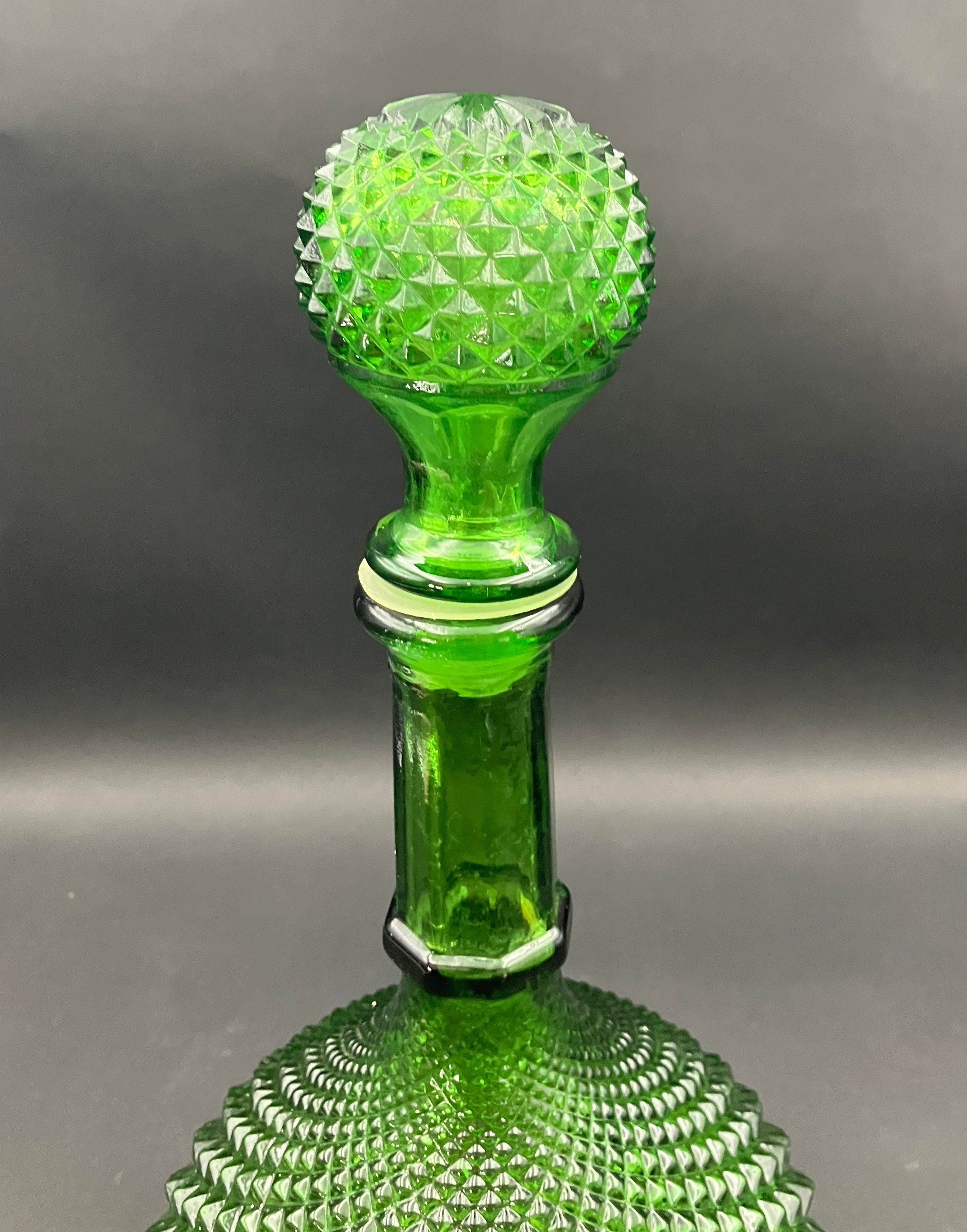 Vintage Genie Bottle Green Italian Diamond Cut Squat Green Decanter