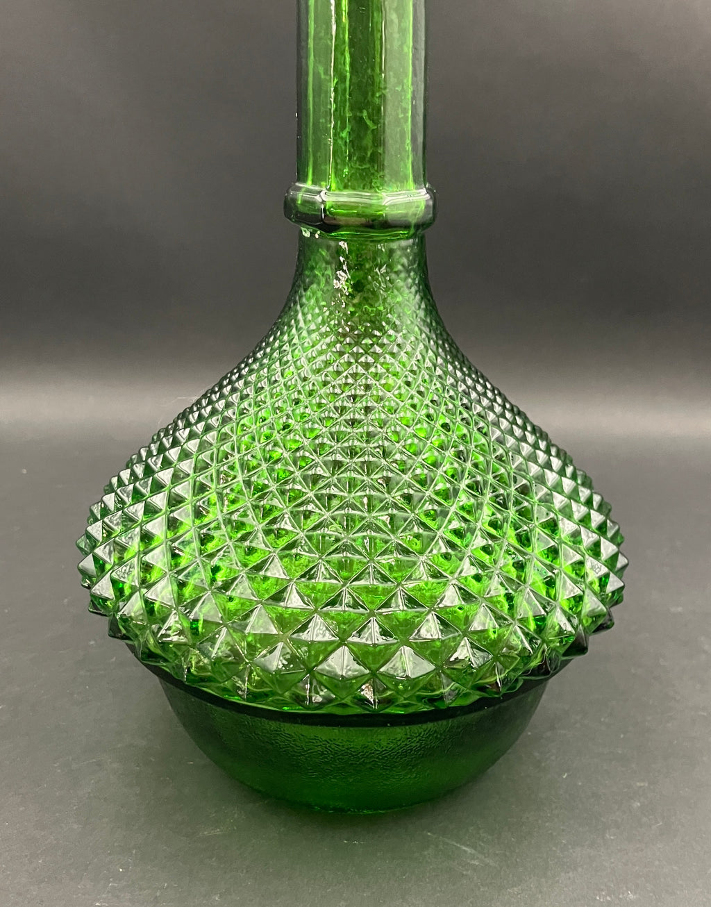 Vintage Genie Bottle Green Italian Diamond Cut Squat Green Decanter