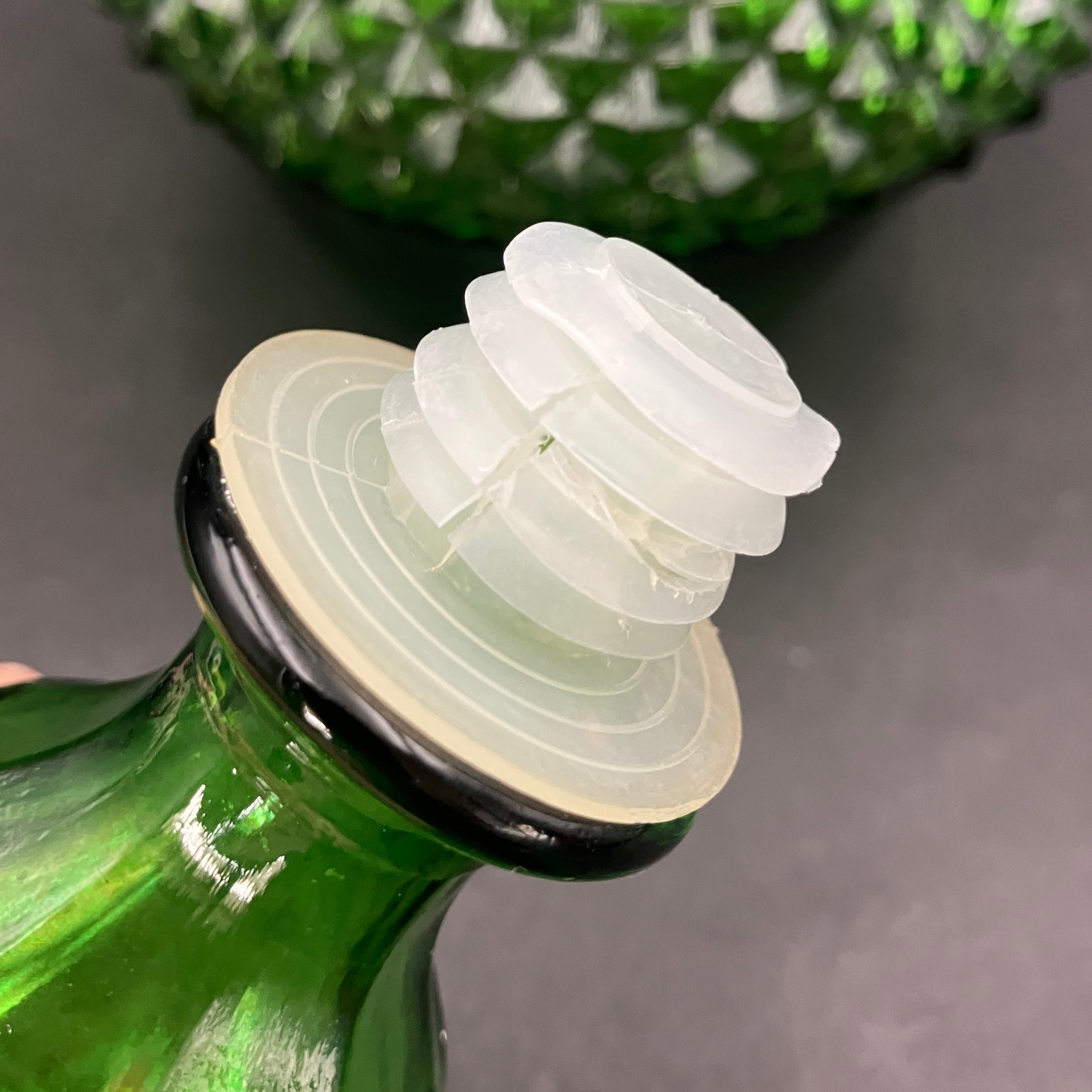 Vintage Genie Bottle Green Italian Diamond Cut Squat Green Decanter