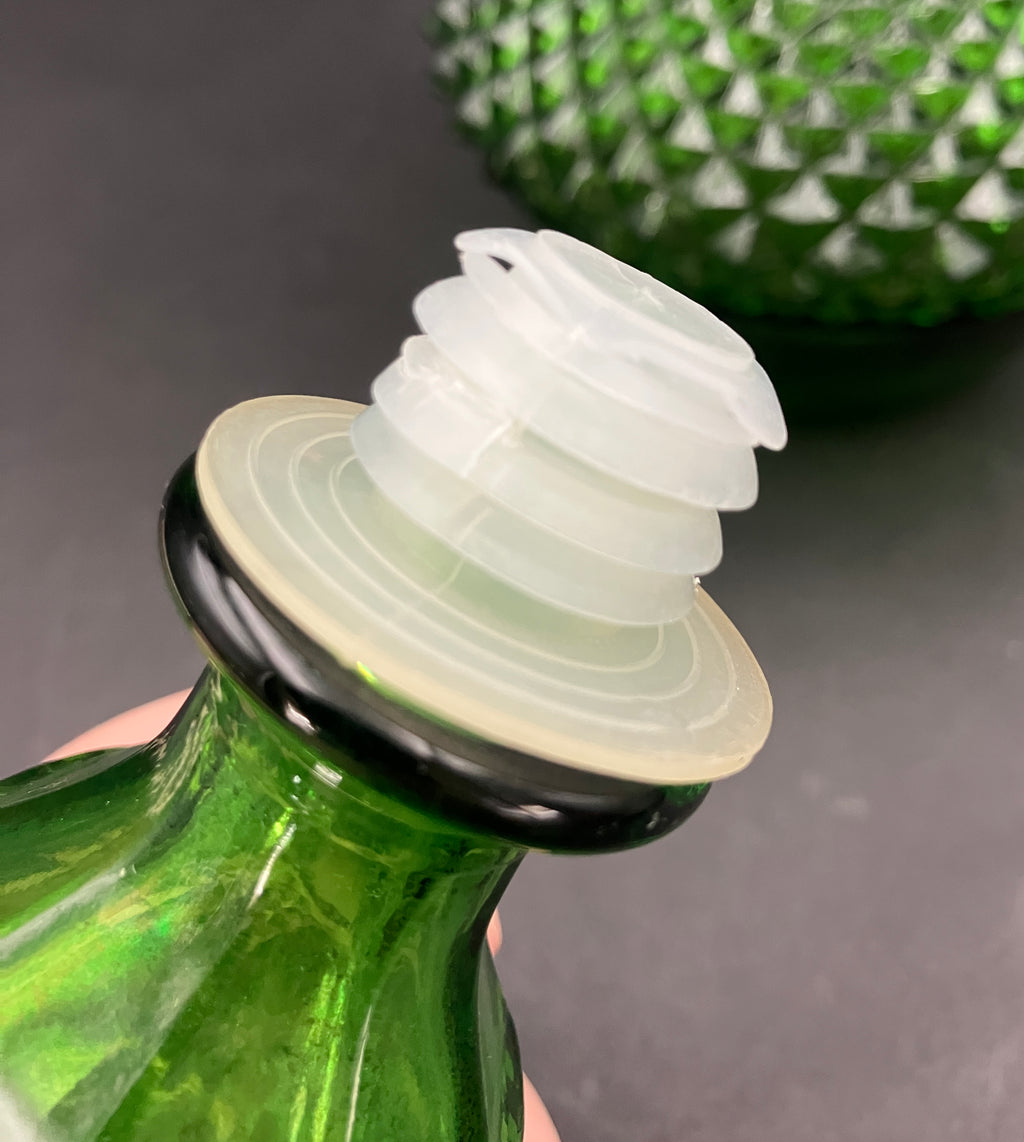 Vintage Genie Bottle Green Italian Diamond Cut Squat Green Decanter