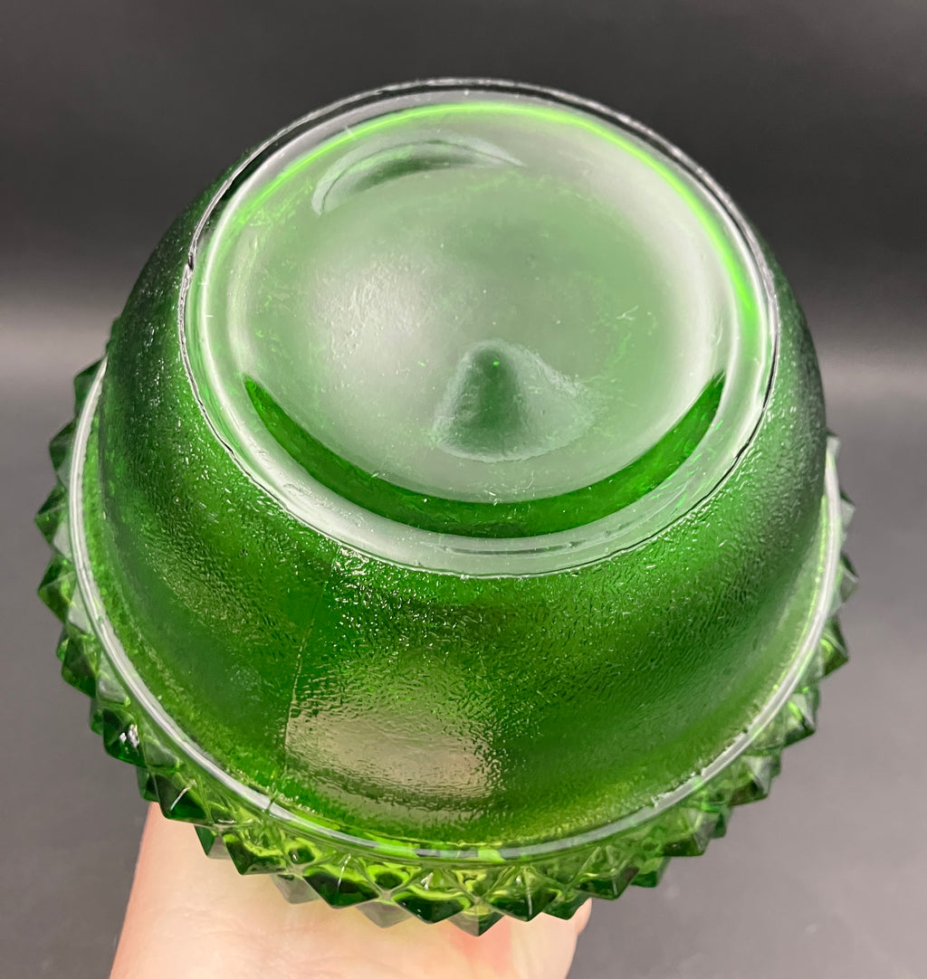 Vintage Genie Bottle Green Italian Diamond Cut Squat Green Decanter