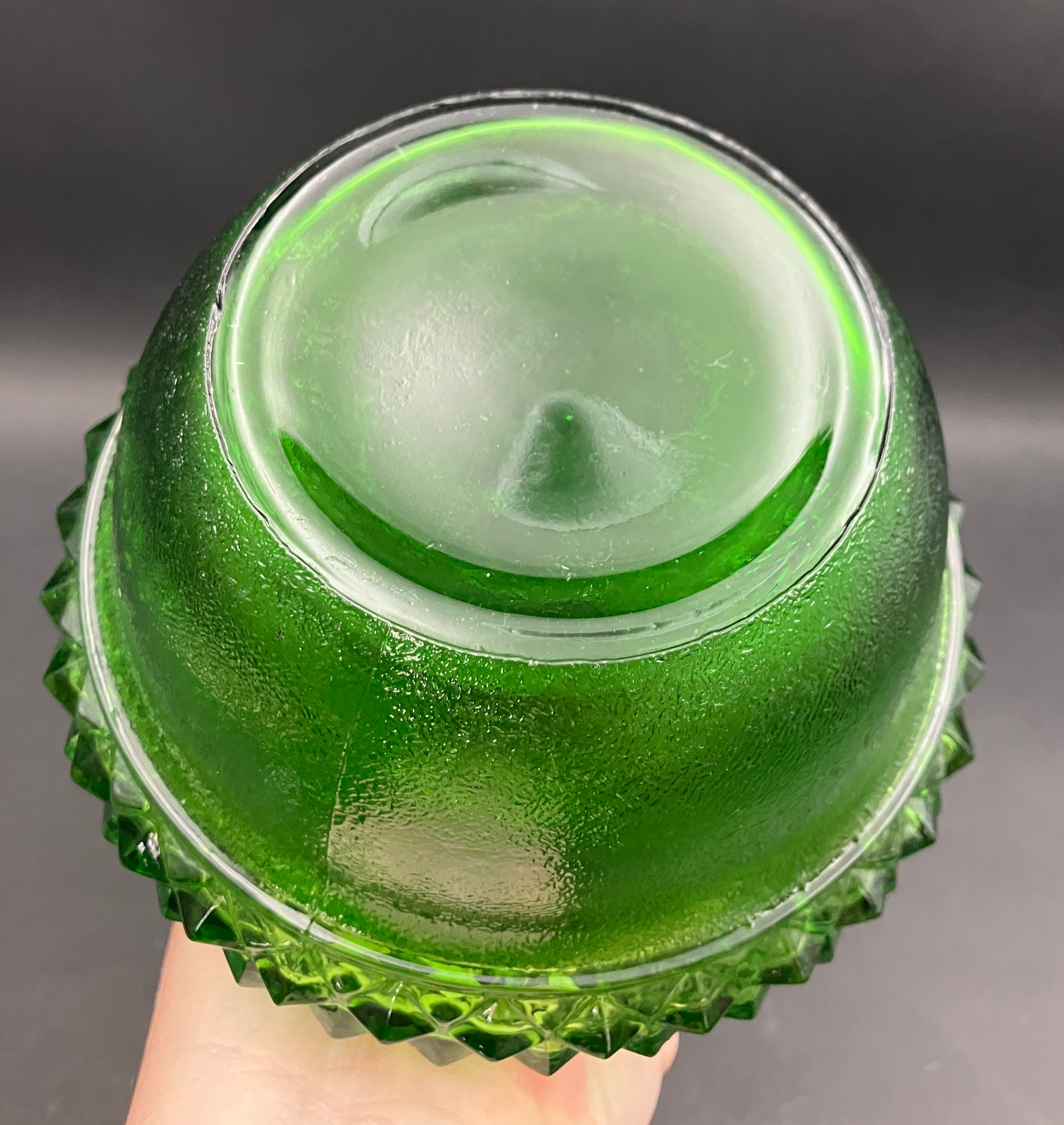 Vintage Genie Bottle Green Italian Diamond Cut Squat Green Decanter