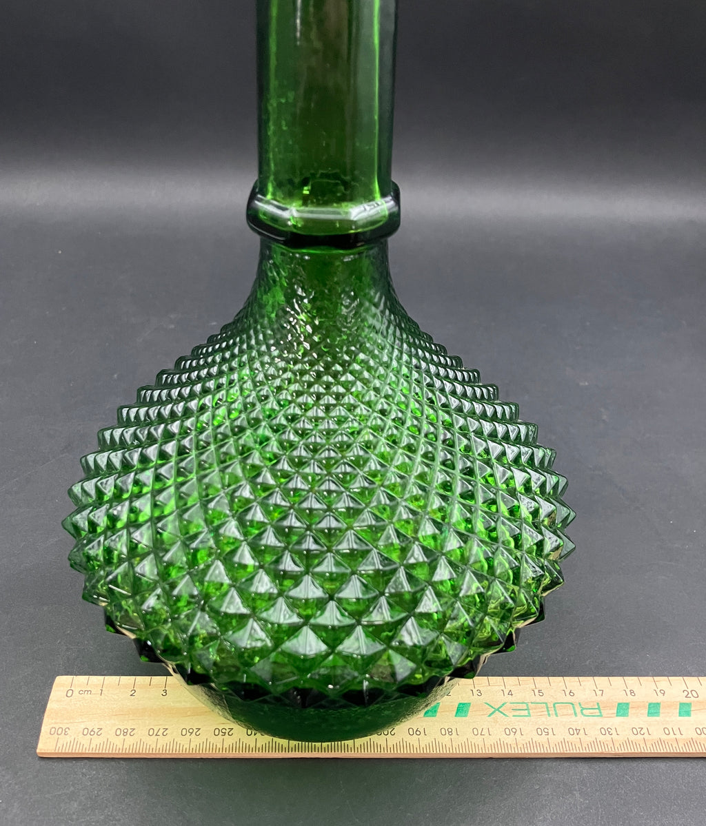 Vintage Genie Bottle Green Italian Diamond Cut Squat Green Decanter