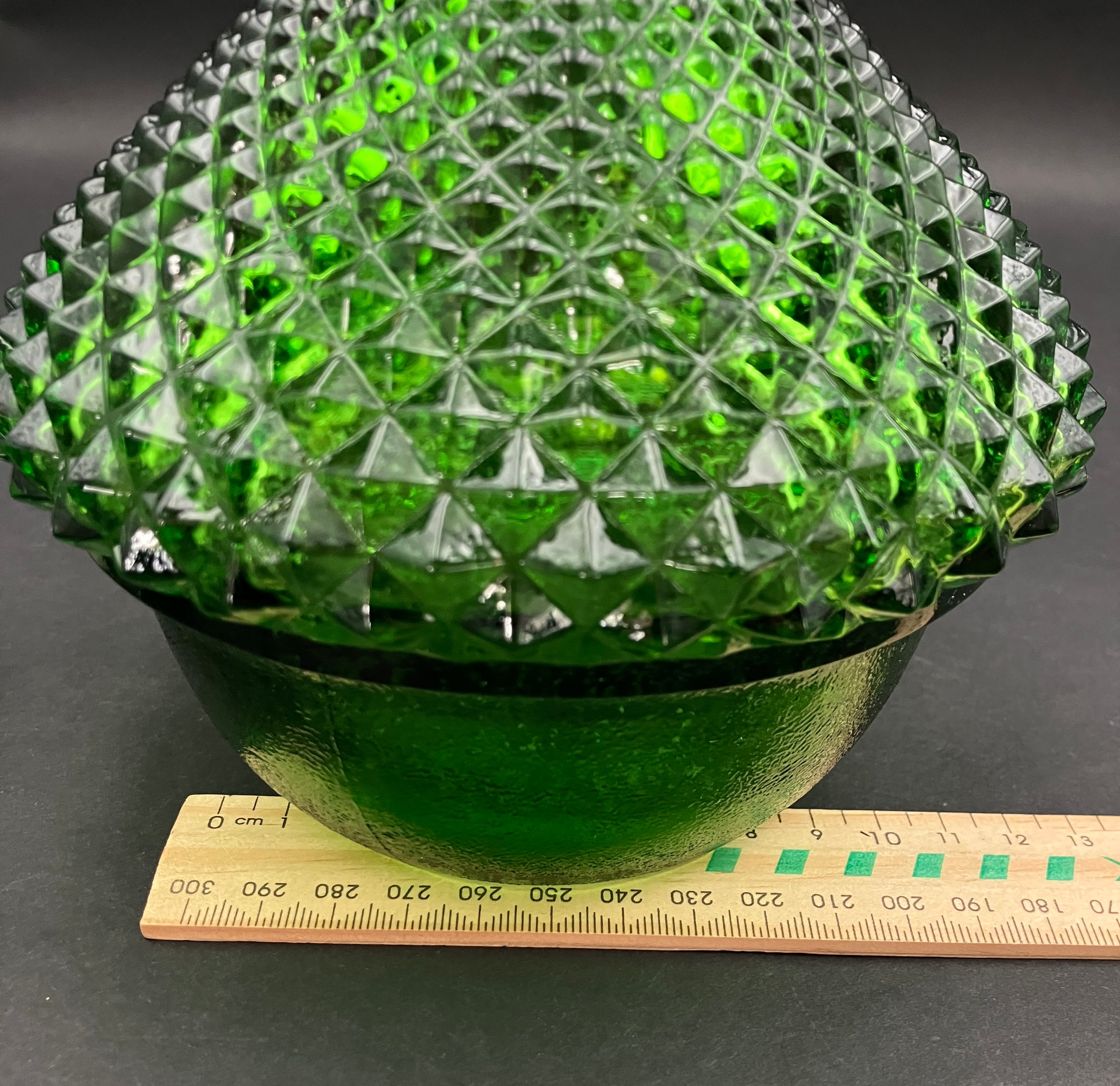 Vintage Genie Bottle Green Italian Diamond Cut Squat Green Decanter