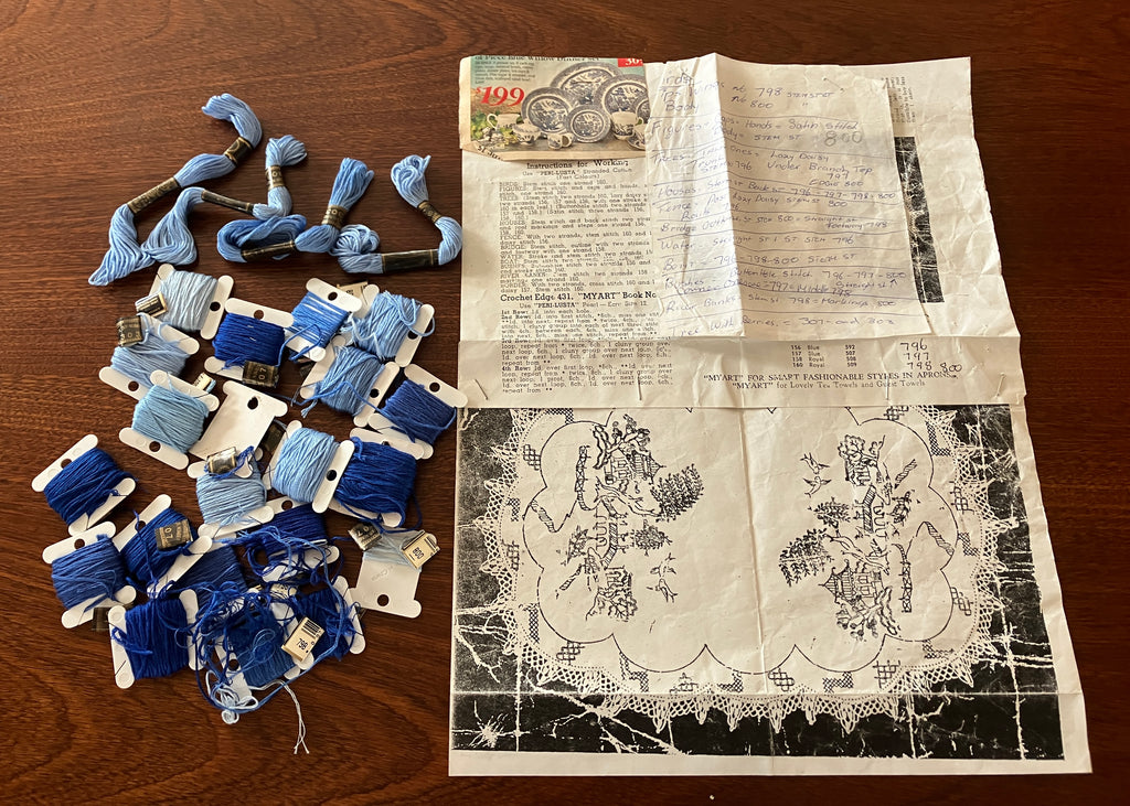 Vintage Willow Pattern Embroidered Tablecloth To Be Finished 128cm x 128cm