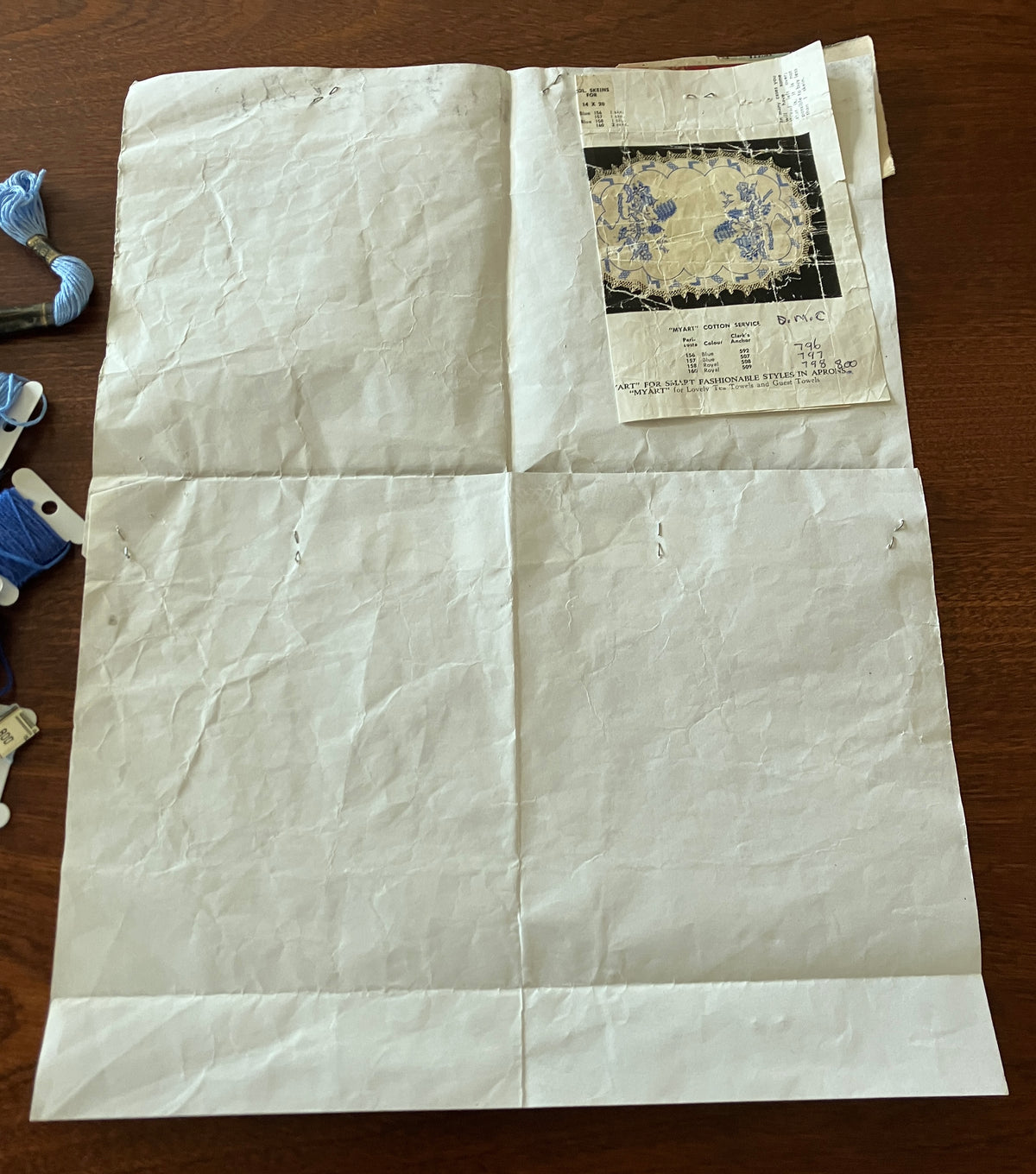 Vintage Willow Pattern Embroidered Tablecloth To Be Finished 128cm x 128cm
