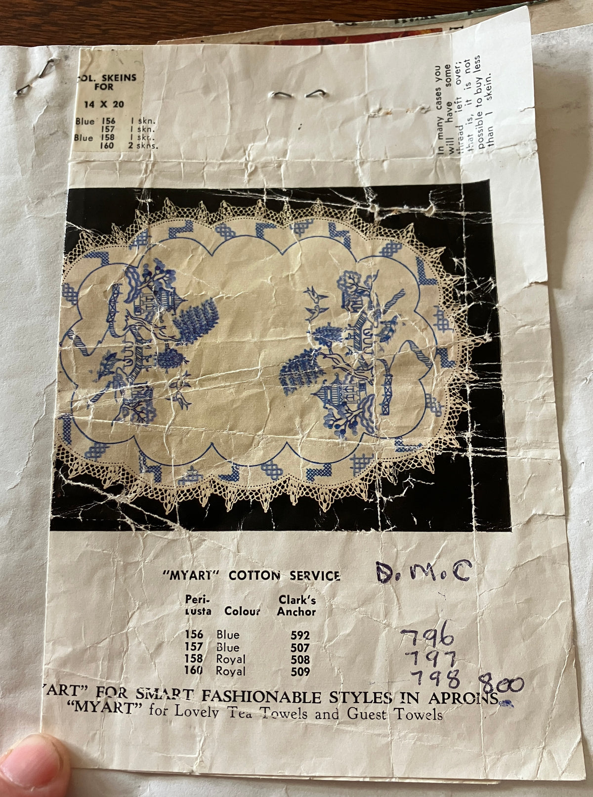 Vintage Willow Pattern Embroidered Tablecloth To Be Finished 128cm x 128cm