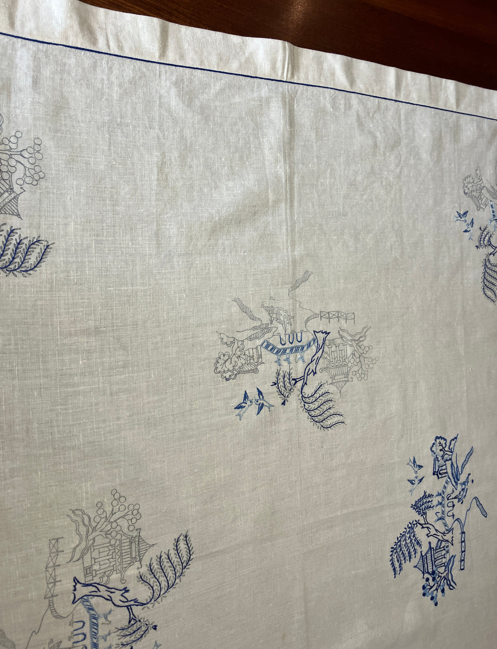 Vintage Willow Pattern Embroidered Tablecloth To Be Finished 128cm x 128cm
