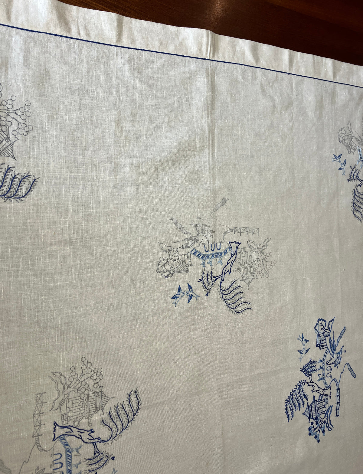 Vintage Willow Pattern Embroidered Tablecloth To Be Finished 128cm x 128cm