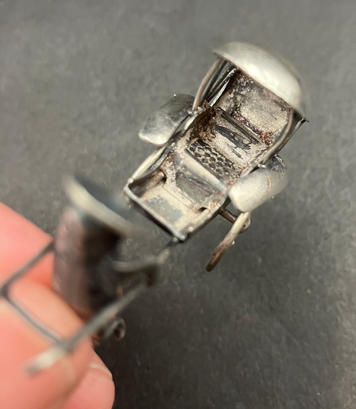 Antique Silver Plated Rickshaw and Driver, Late Qing Rickshaw Miniature
