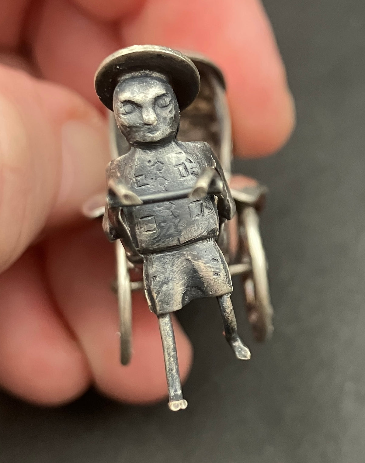 Antique Silver Plated Rickshaw and Driver, Late Qing Rickshaw Miniature