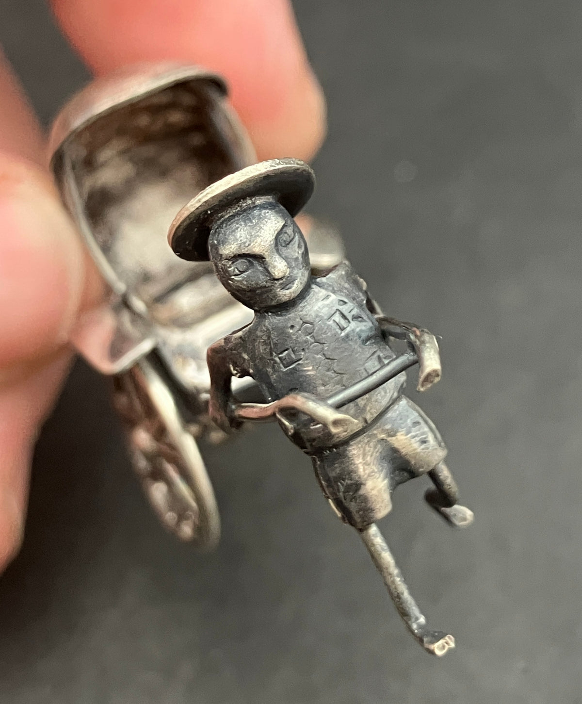Antique Silver Plated Rickshaw and Driver, Late Qing Rickshaw Miniature
