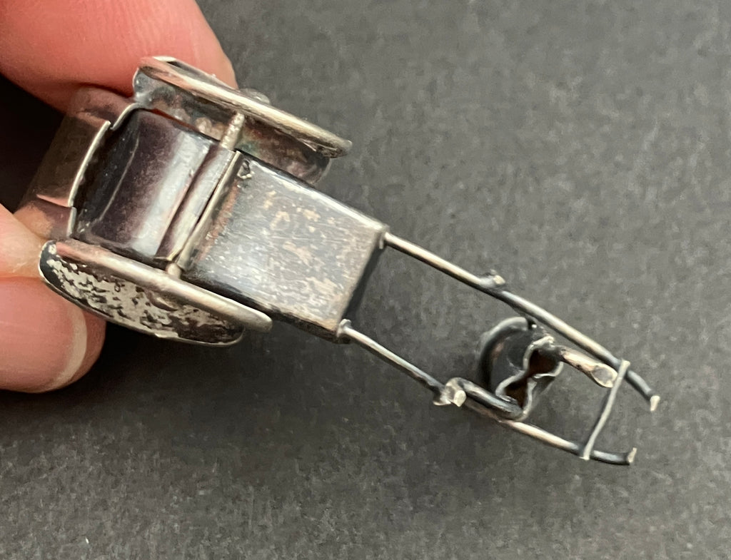 Antique Silver Plated Rickshaw and Driver, Late Qing Rickshaw Miniature
