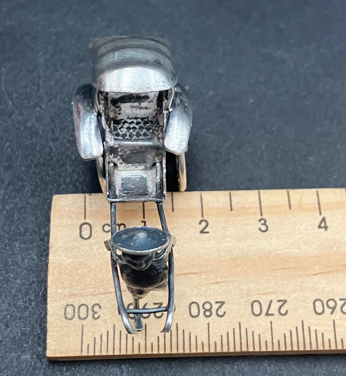 Antique Silver Plated Rickshaw and Driver, Late Qing Rickshaw Miniature