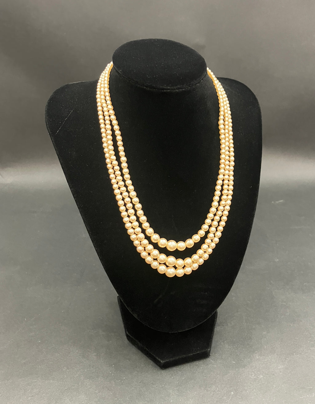 Vintage Faux Pearl Graduated Necklace Triple Strand Costume Jewellery