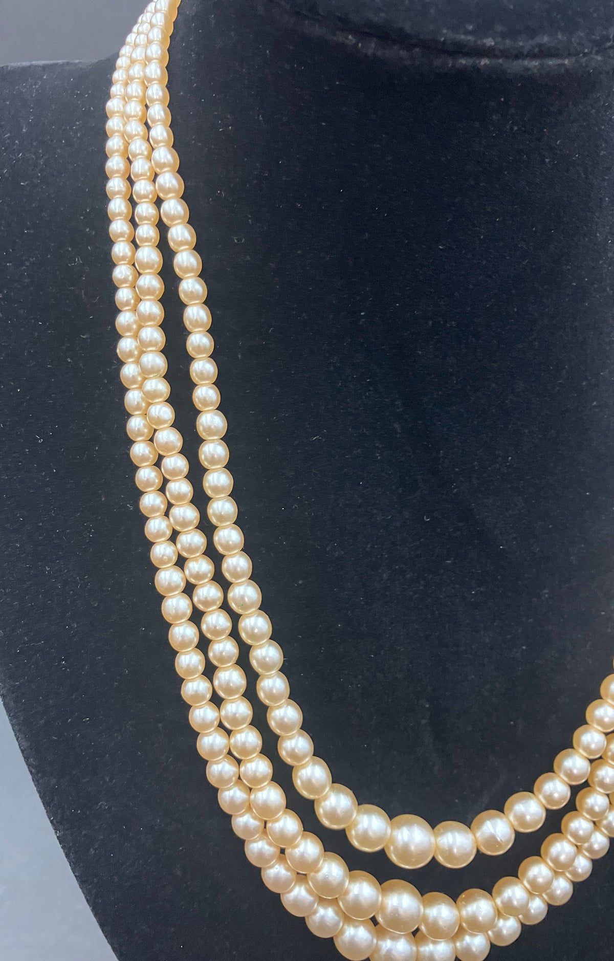 Vintage Faux Pearl Graduated Necklace Triple Strand Costume Jewellery