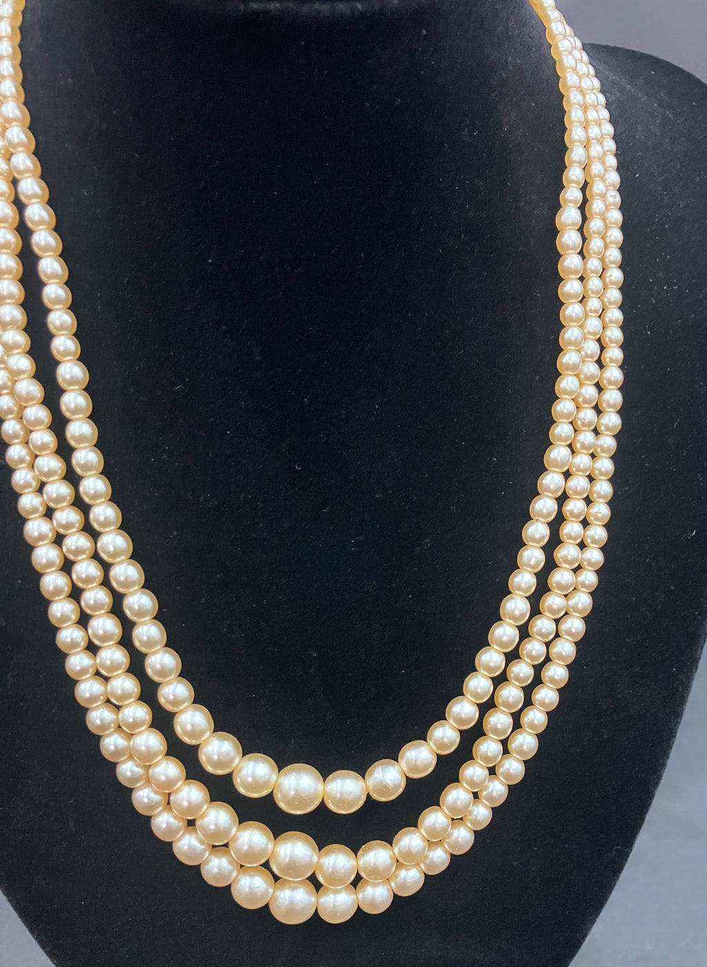 Vintage Faux Pearl Graduated Necklace Triple Strand Costume Jewellery