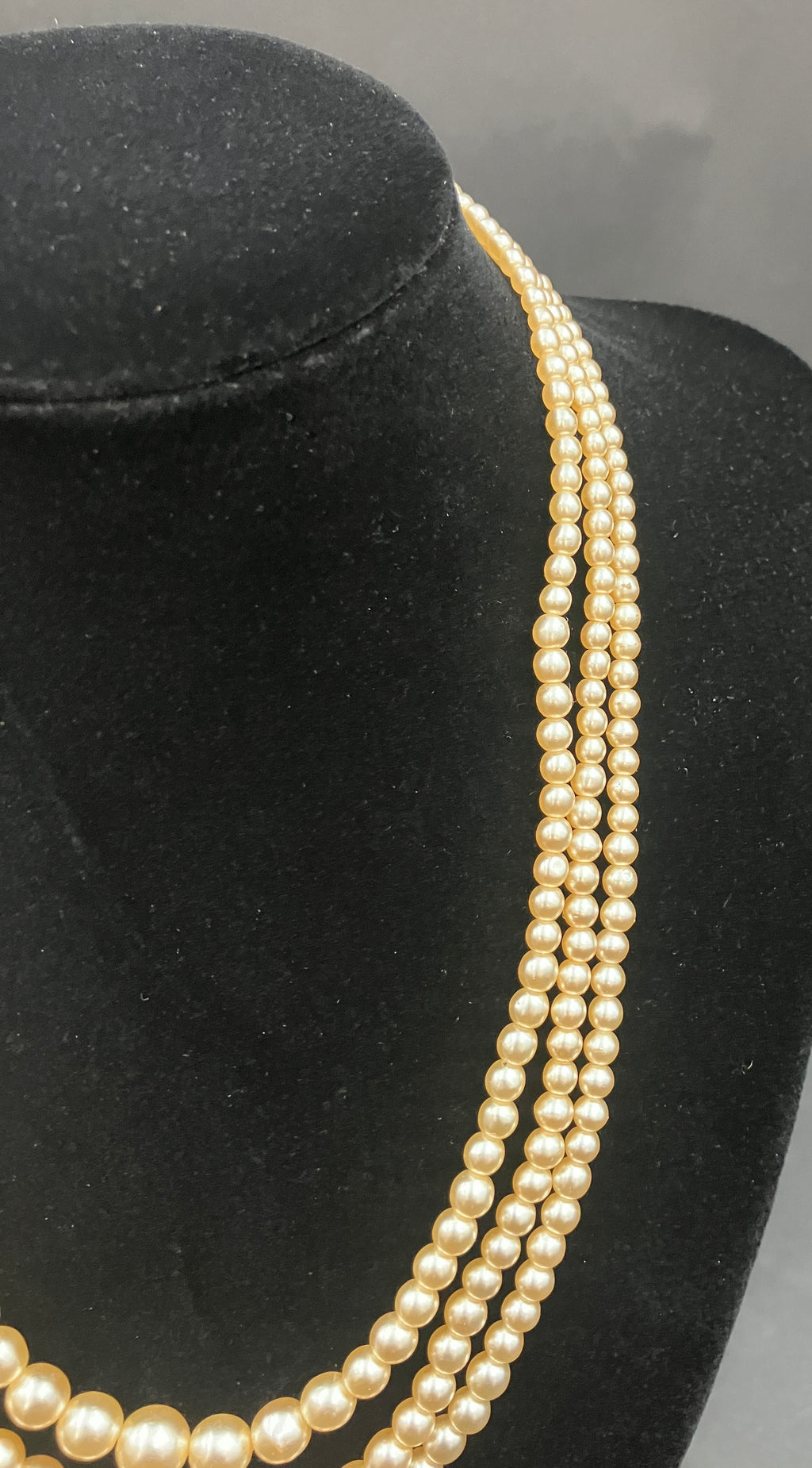 Vintage Faux Pearl Graduated Necklace Triple Strand Costume Jewellery