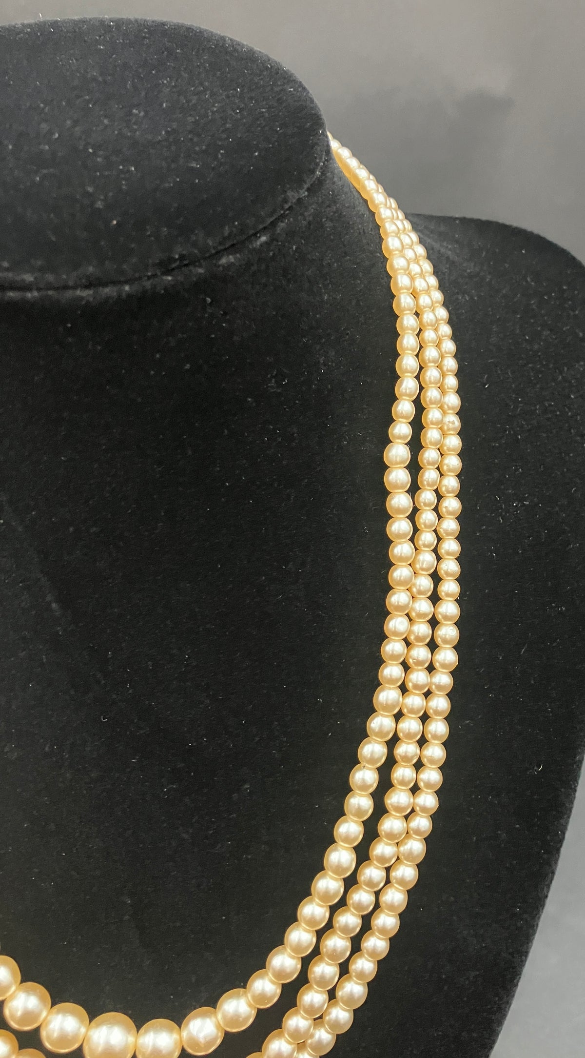 Vintage Faux Pearl Graduated Necklace Triple Strand Costume Jewellery