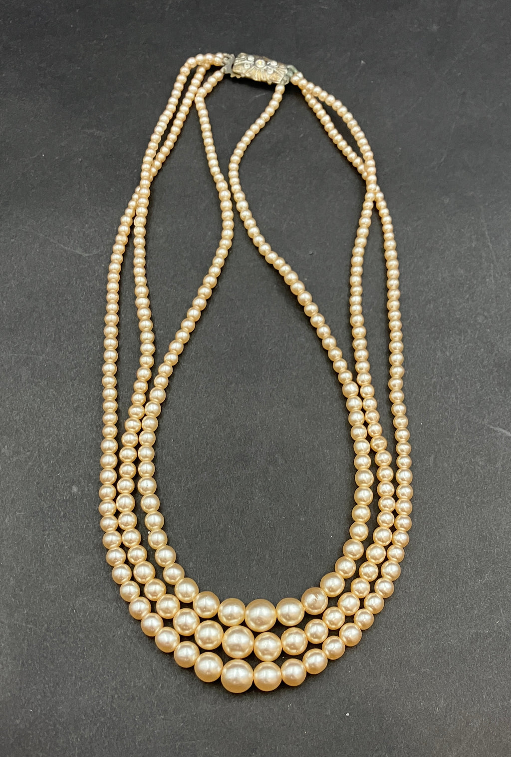 Vintage Faux Pearl Graduated Necklace Triple Strand Costume Jewellery
