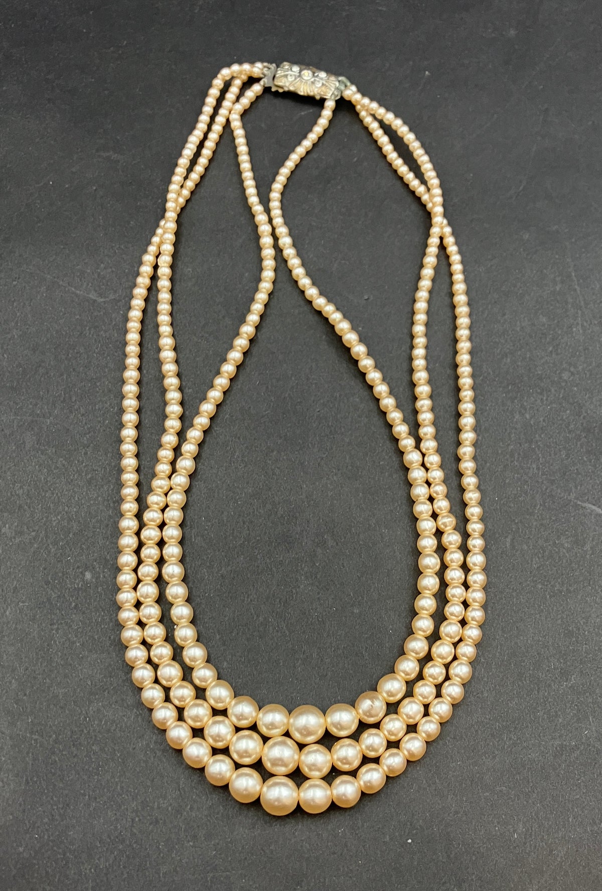 Vintage Faux Pearl Graduated Necklace Triple Strand Costume Jewellery