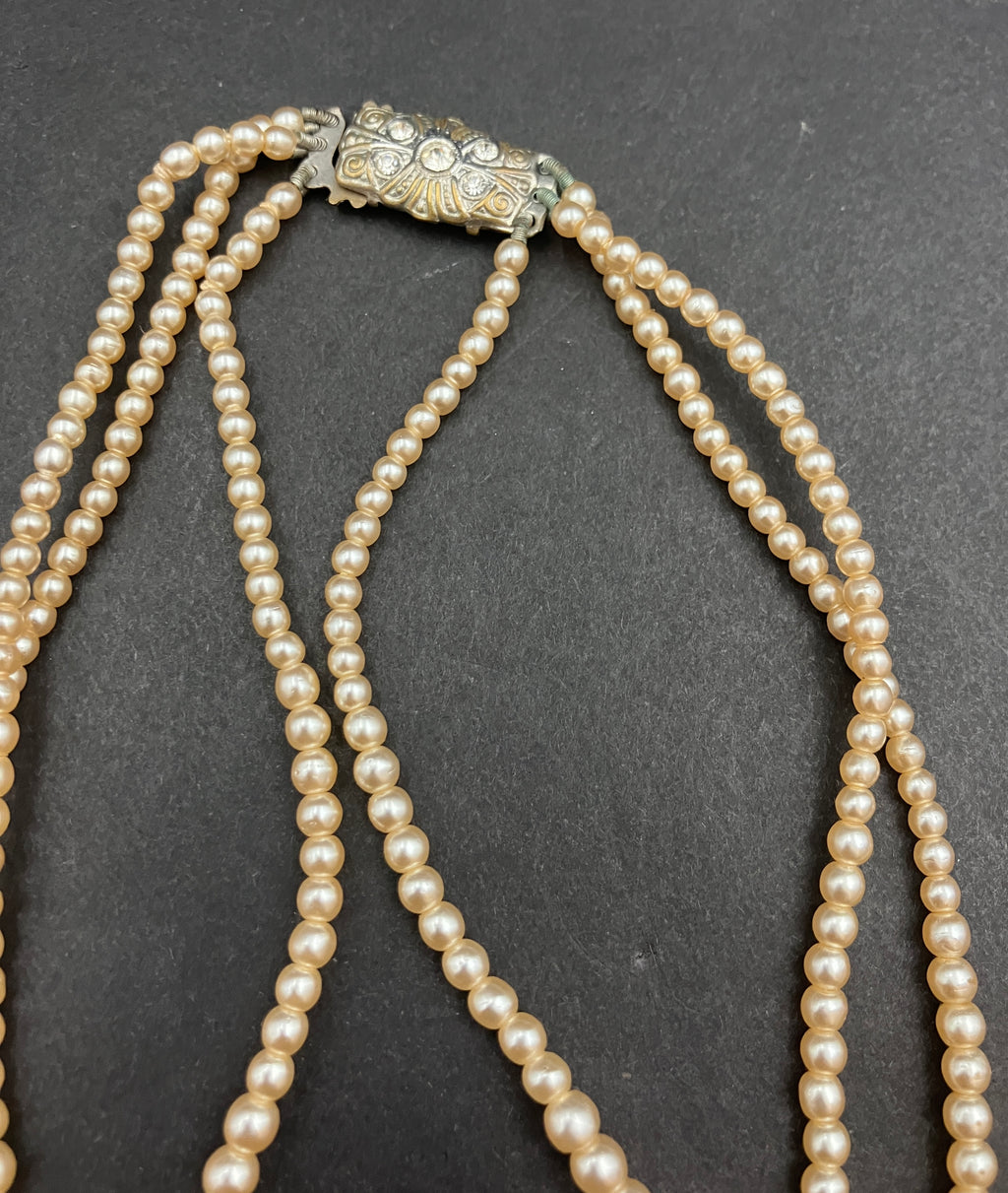 Vintage Faux Pearl Graduated Necklace Triple Strand Costume Jewellery