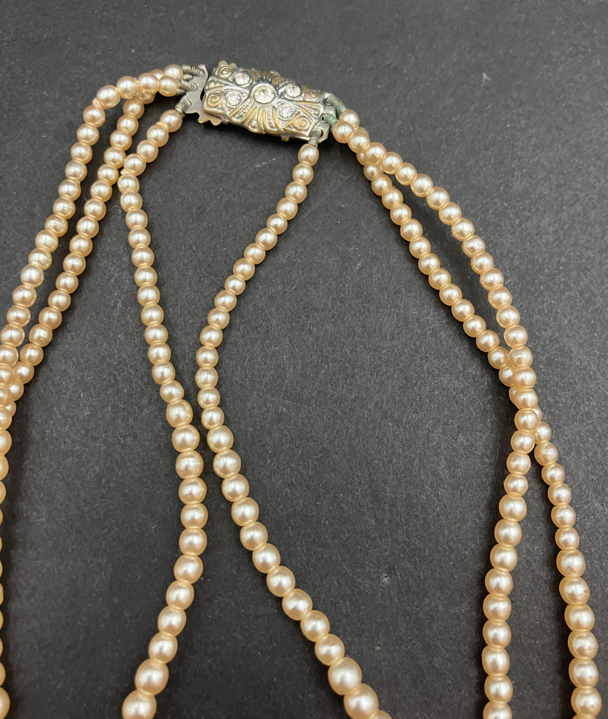 Vintage Faux Pearl Graduated Necklace Triple Strand Costume Jewellery