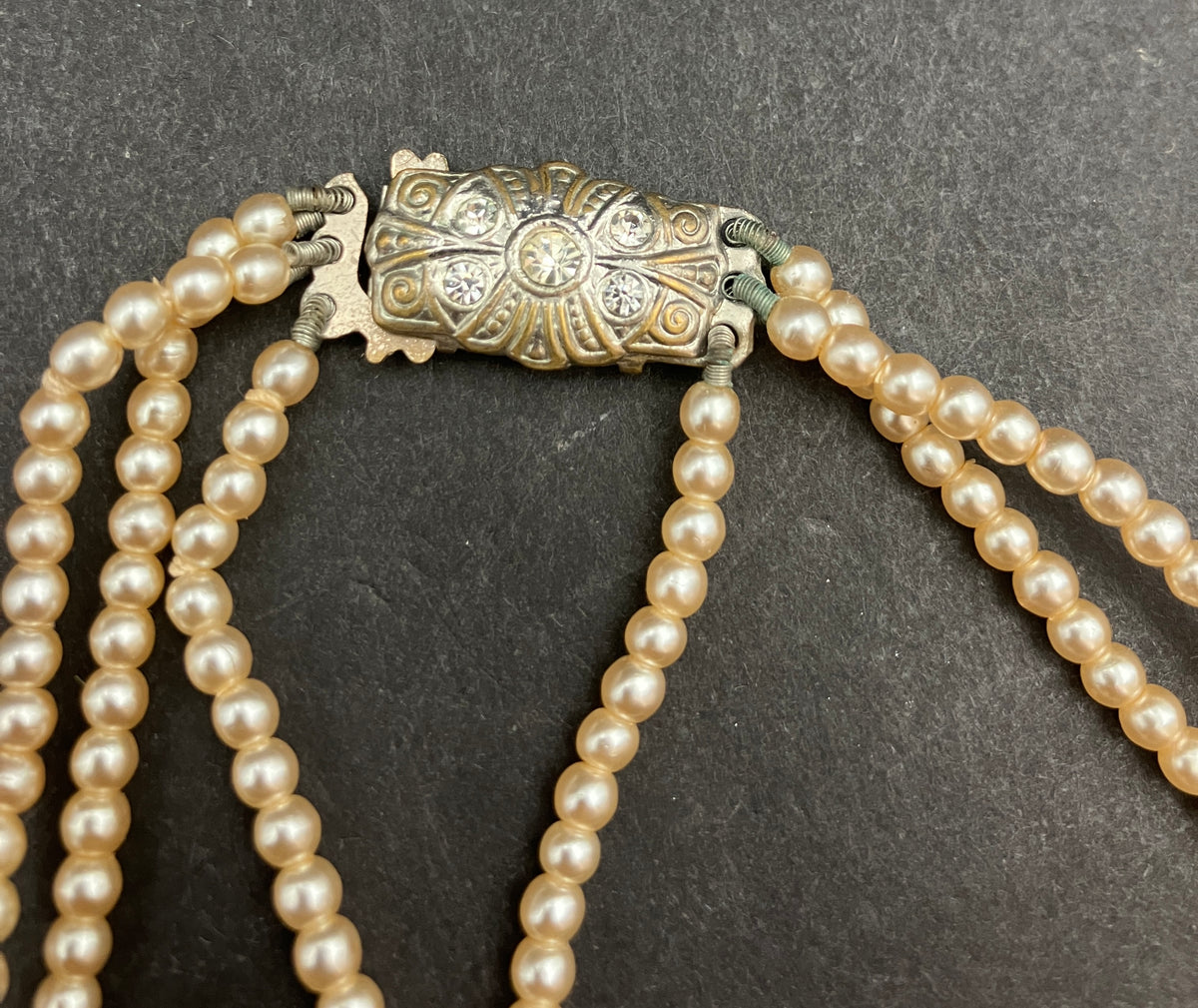 Vintage Faux Pearl Graduated Necklace Triple Strand Costume Jewellery