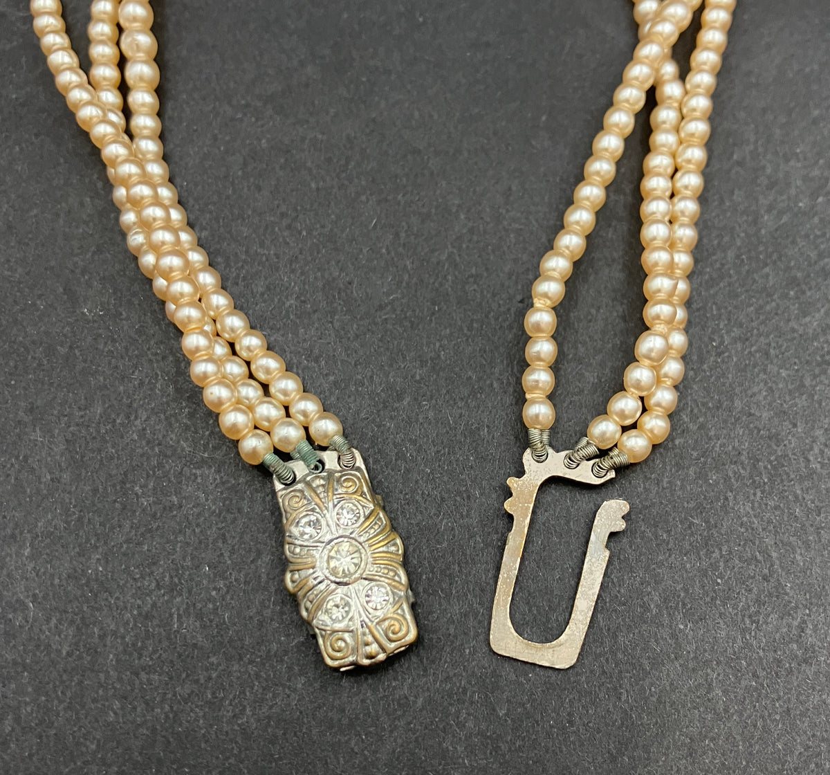 Vintage Faux Pearl Graduated Necklace Triple Strand Costume Jewellery