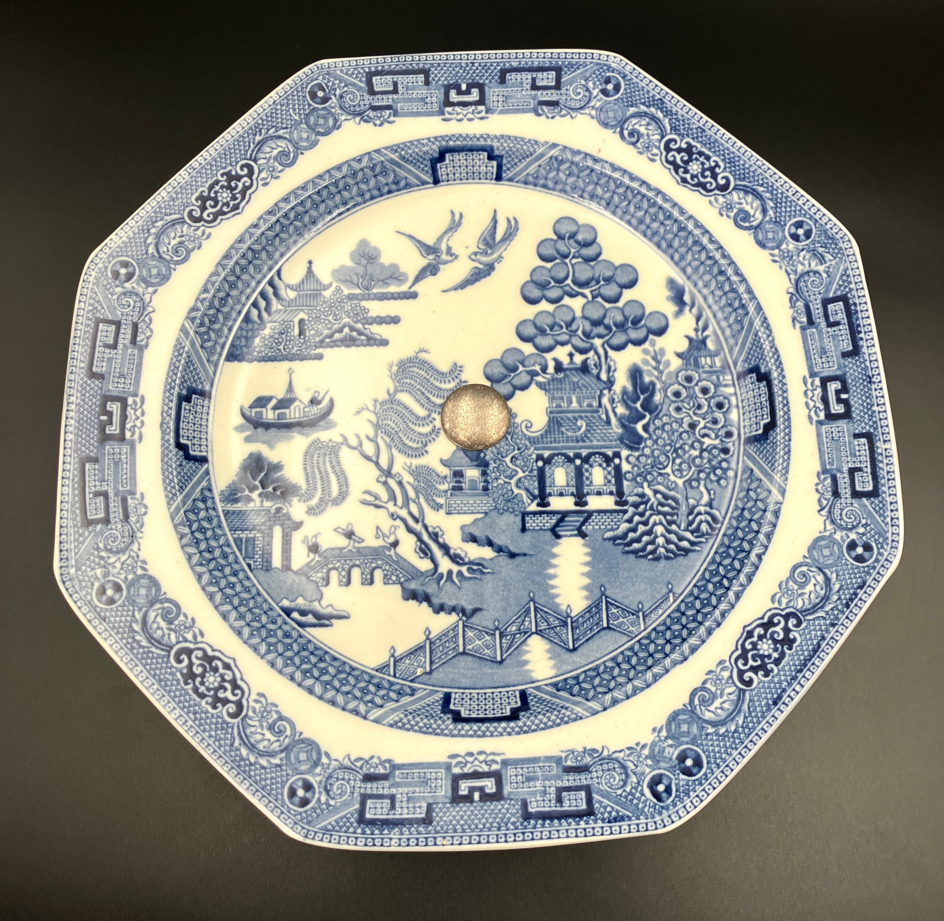Antique Wedgwood Cake Stand Willow Pattern With Silver Plated Stand 1901