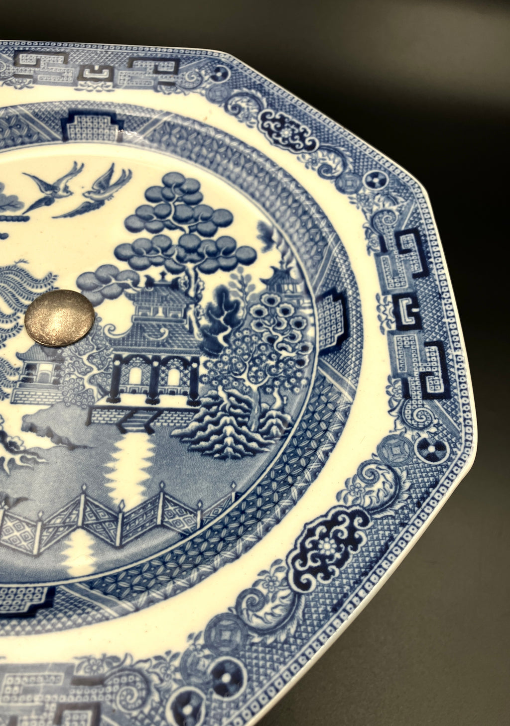 Antique Wedgwood Cake Stand Willow Pattern With Silver Plated Stand 1901