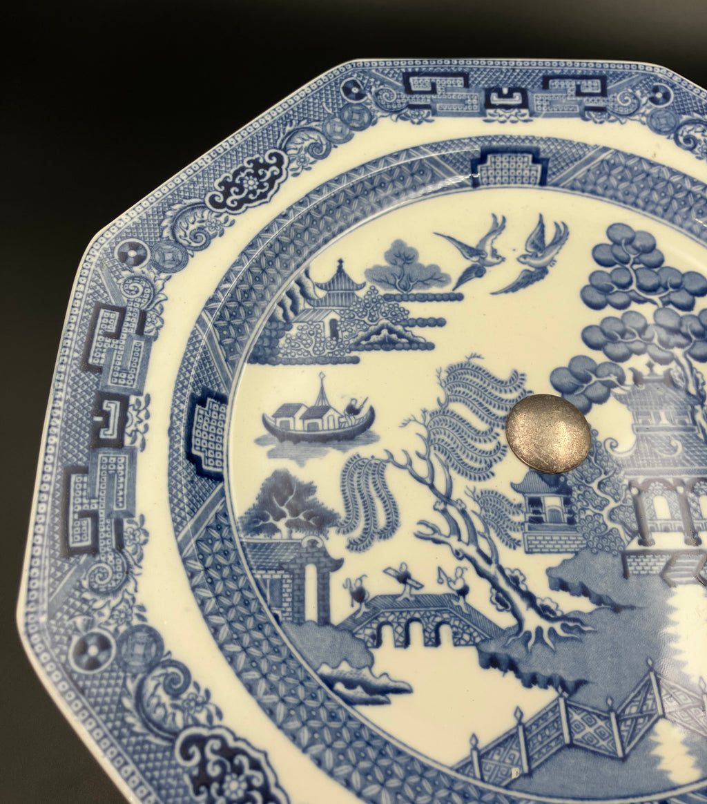 Antique Wedgwood Cake Stand Willow Pattern With Silver Plated Stand 1901