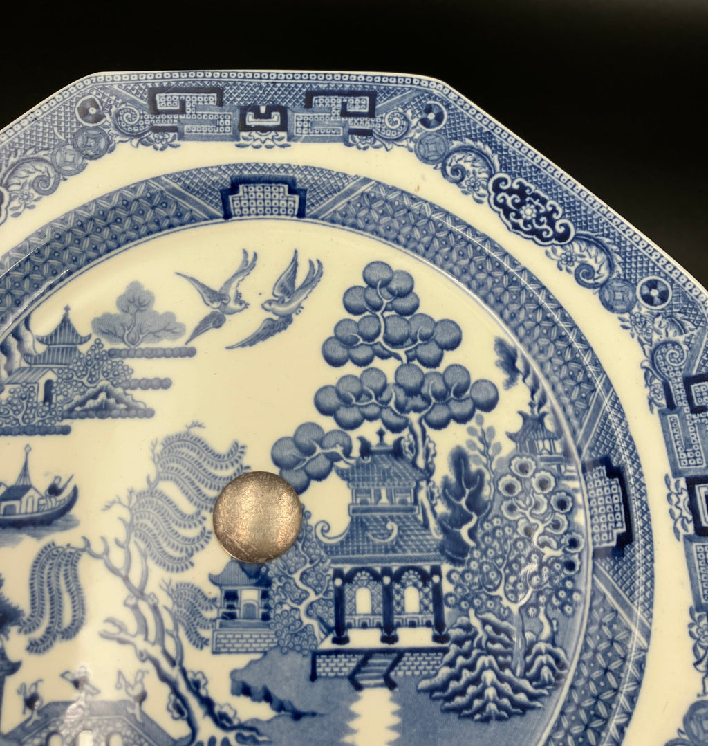Antique Wedgwood Cake Stand Willow Pattern With Silver Plated Stand 1901