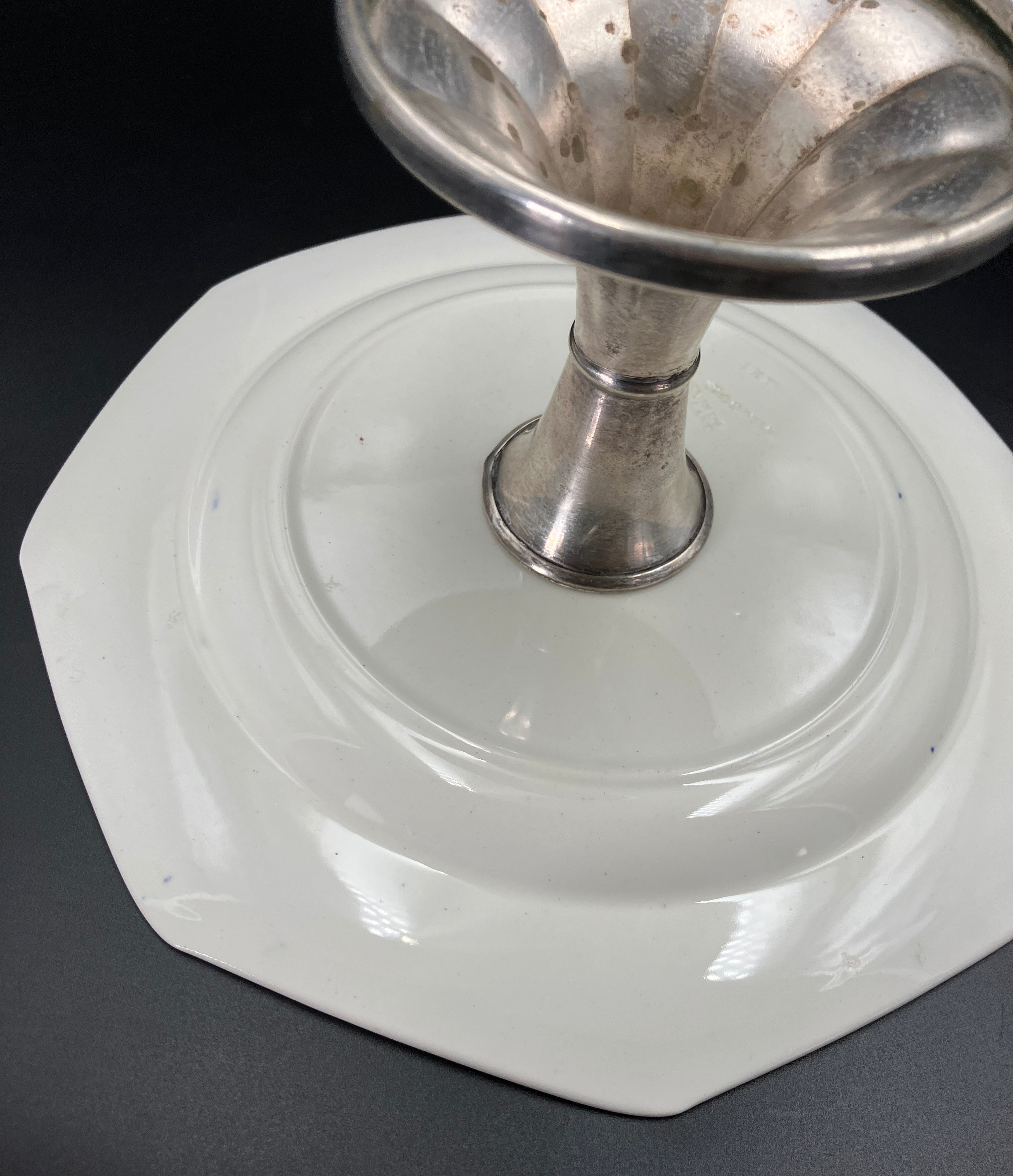 Antique Wedgwood Cake Stand Willow Pattern With Silver Plated Stand 1901