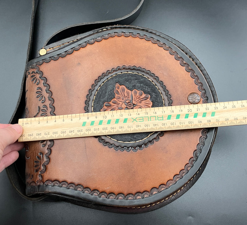 Vintage Leather Tooled Hand Bag Hippie Boho Brown Shoulder Bag - Floral Detail