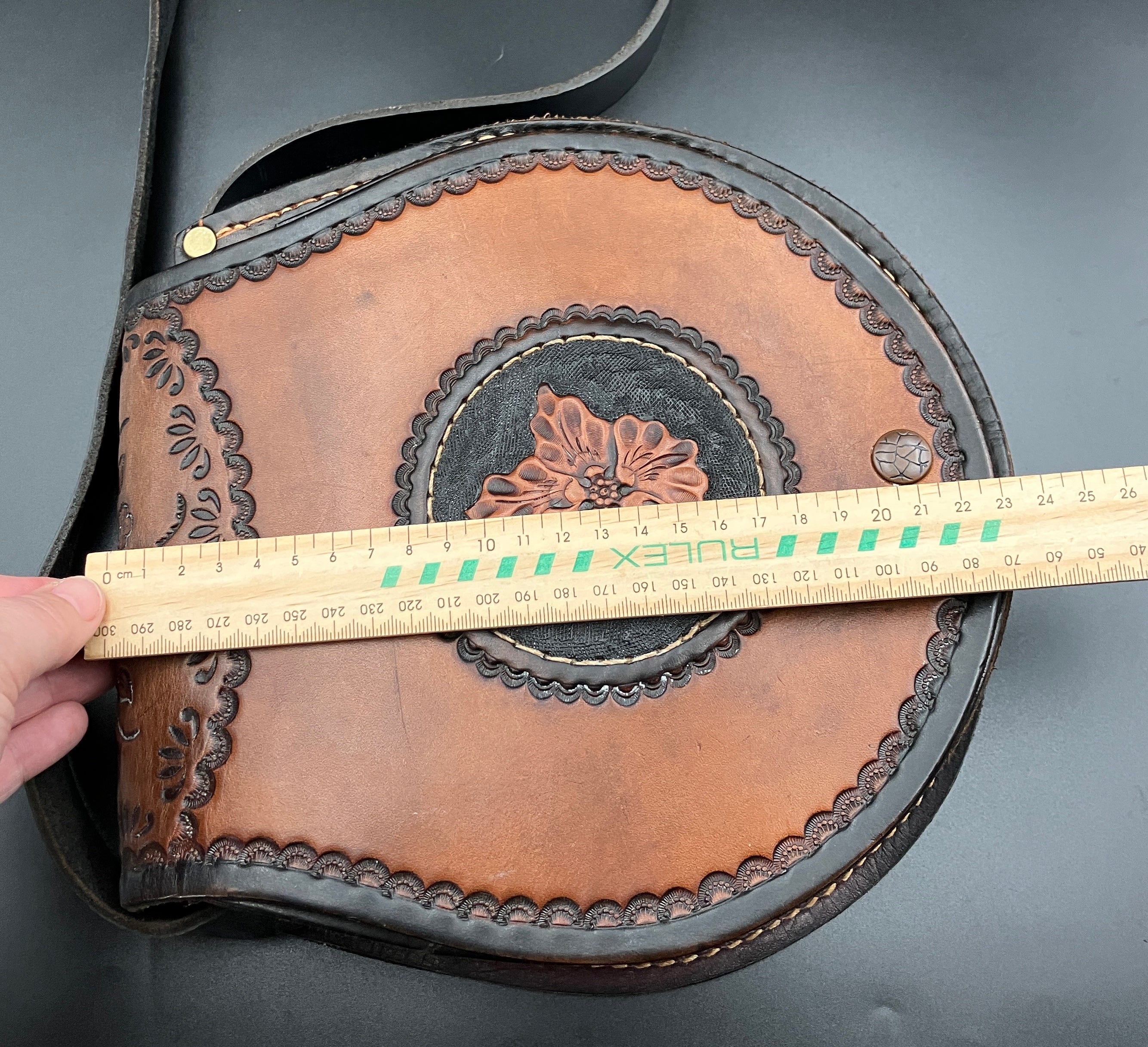 Vintage Leather Tooled Hand Bag Hippie Boho Brown Shoulder Bag - Floral Detail