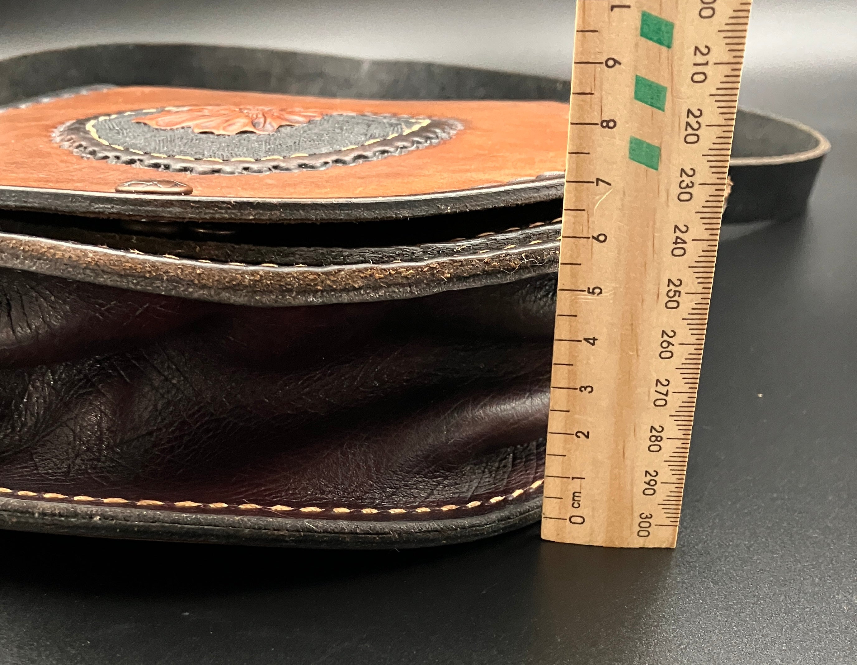 Vintage Leather Tooled Hand Bag Hippie Boho Brown Shoulder Bag - Floral Detail