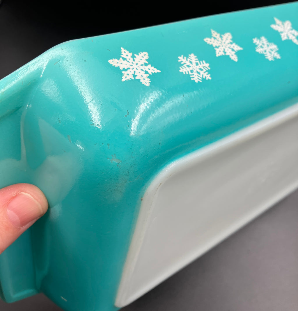 Vintage Pyrex Turquoise Snowflake Rectangular Baking Dish 2161 - Please Read Description