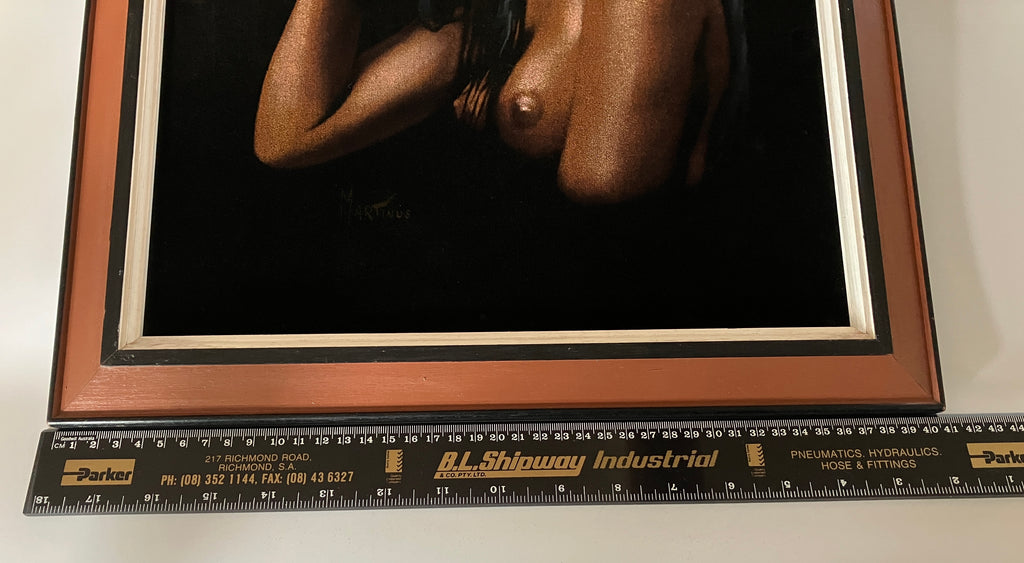 Vintage Velvet Painting Nude Hawaiian Lady Portrait Signed Martinus 60s