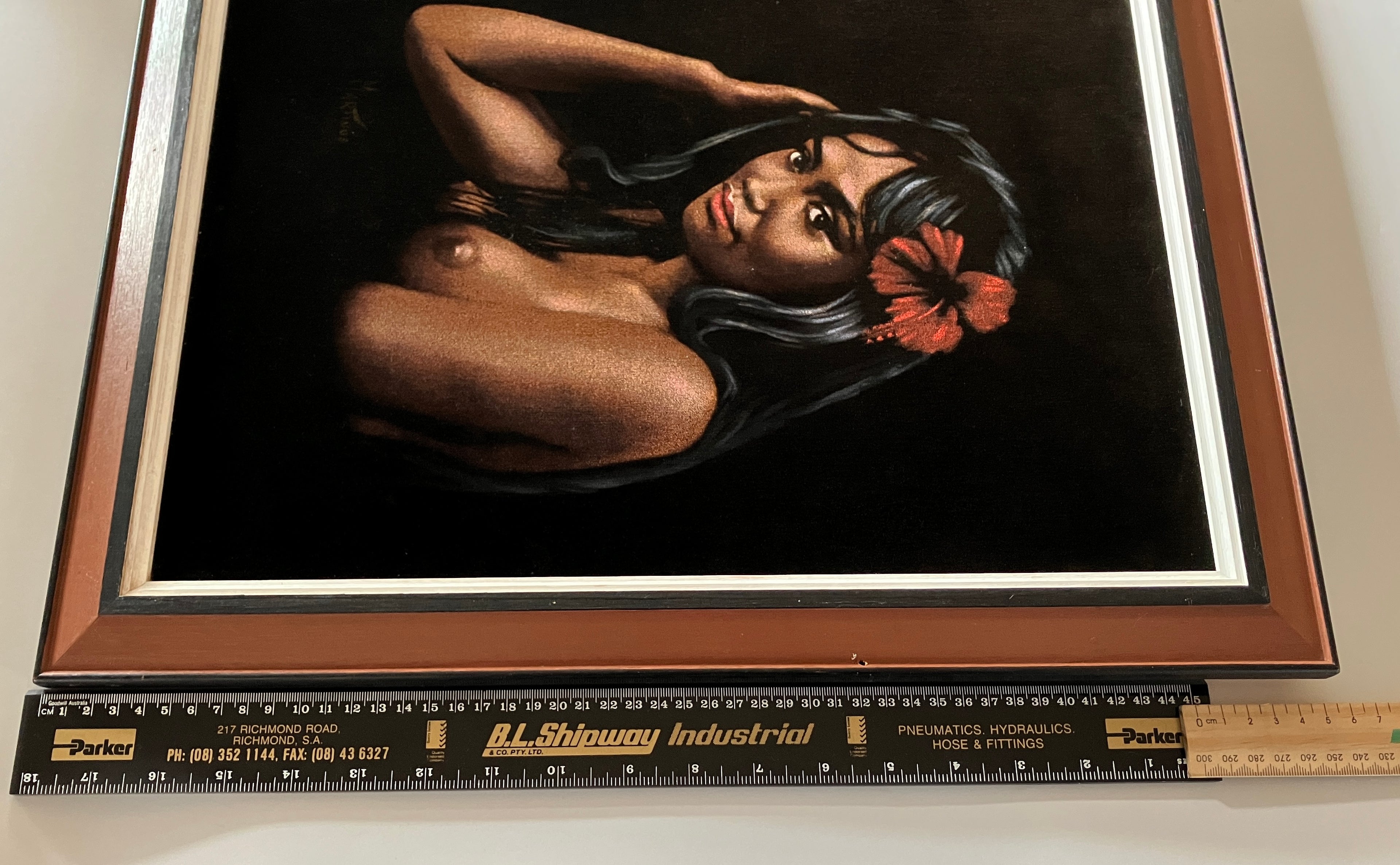 Vintage Velvet Painting Nude Hawaiian Lady Portrait Signed Martinus 60s