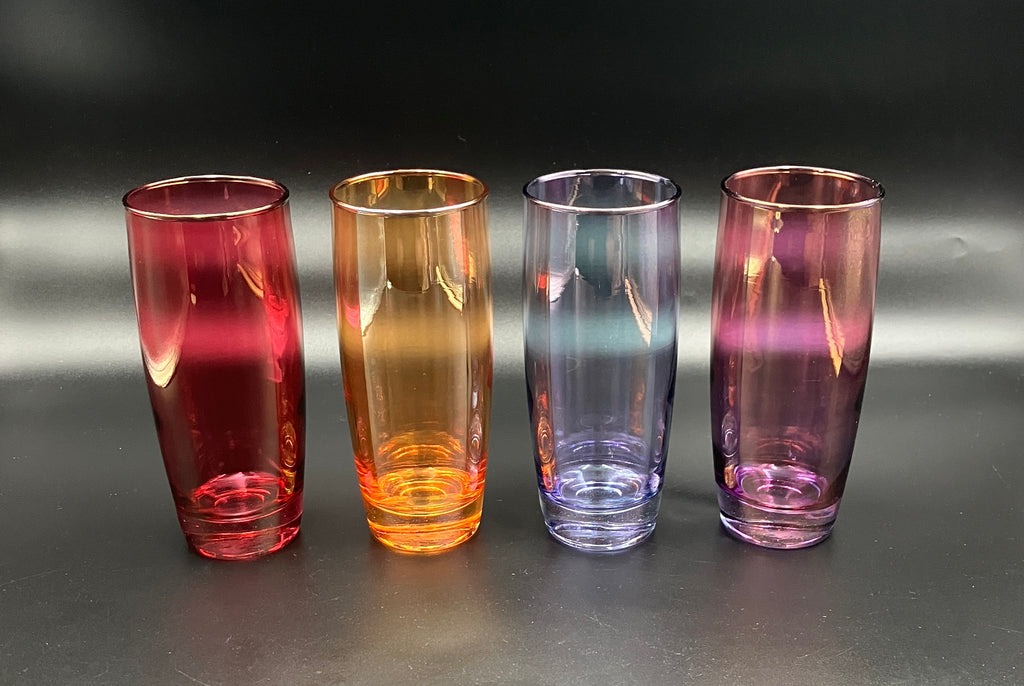 Vintage Harlequin Highball Glasses Rainbow Lustre Drinking Glasses Set Of 4