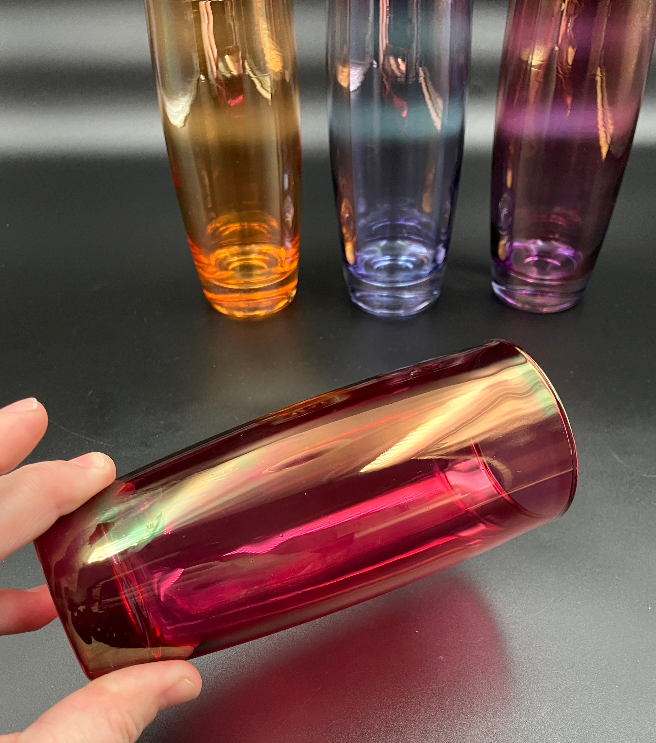 Vintage Harlequin Highball Glasses Rainbow Lustre Drinking Glasses Set Of 4