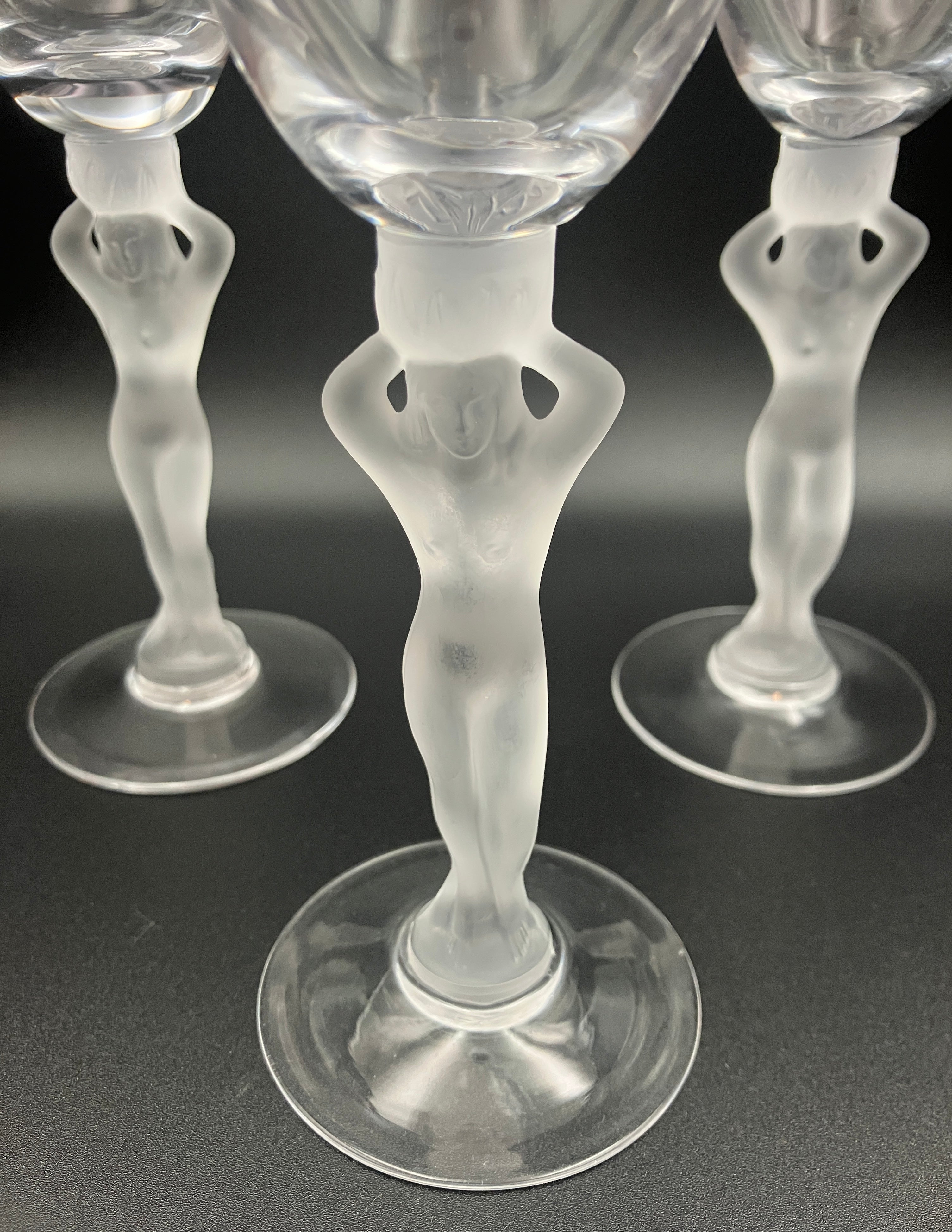 Vintage Bayel Bacchus Wine Glasses Set of Three - Art Deco Style Naked Ladies