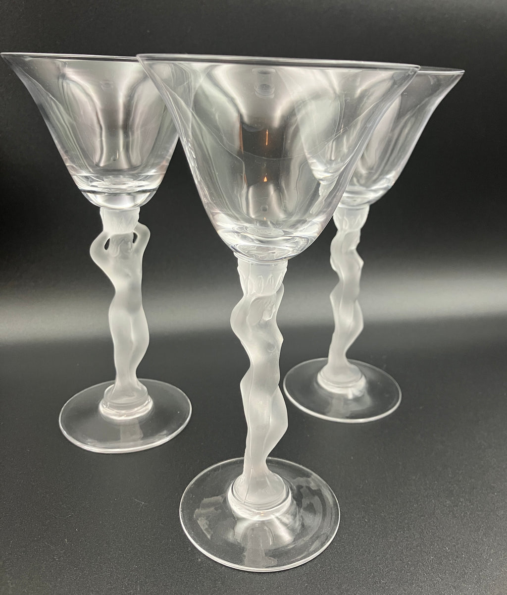 Vintage Bayel Bacchus Wine Glasses Set of Three - Art Deco Style Naked Ladies