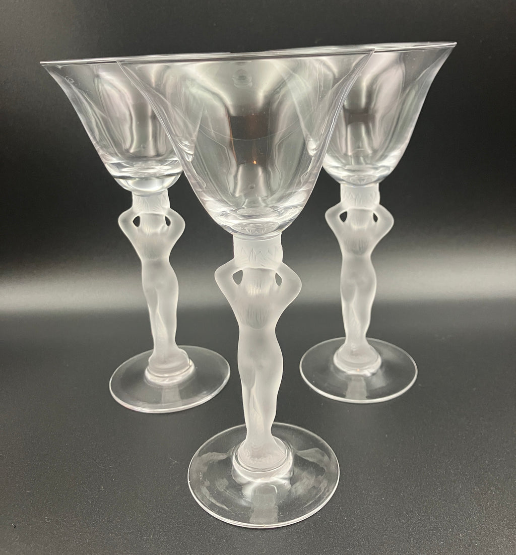 Vintage Bayel Bacchus Wine Glasses Set of Three - Art Deco Style Naked Ladies