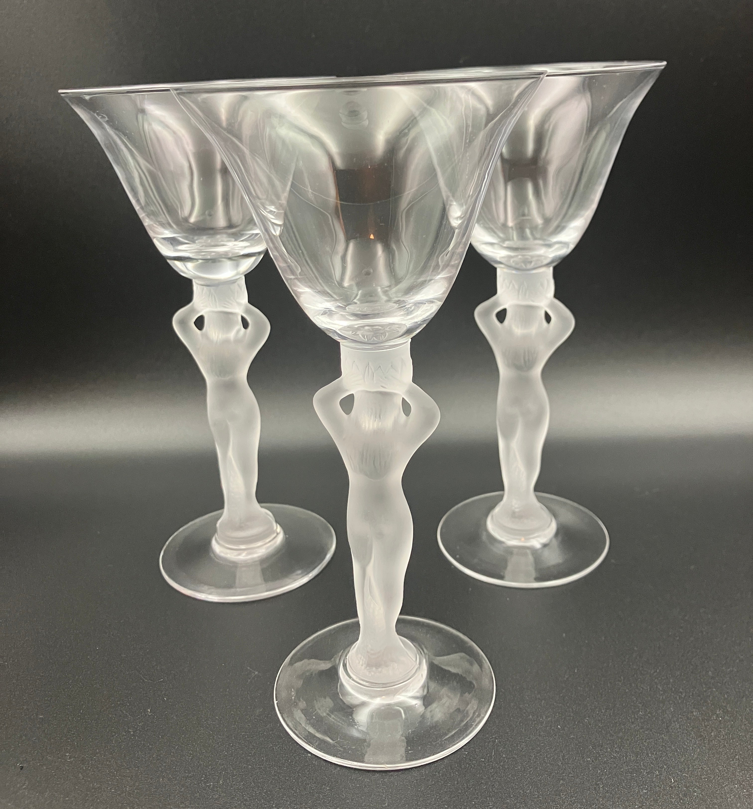 Vintage Bayel Bacchus Wine Glasses Set of Three - Art Deco Style Naked Ladies