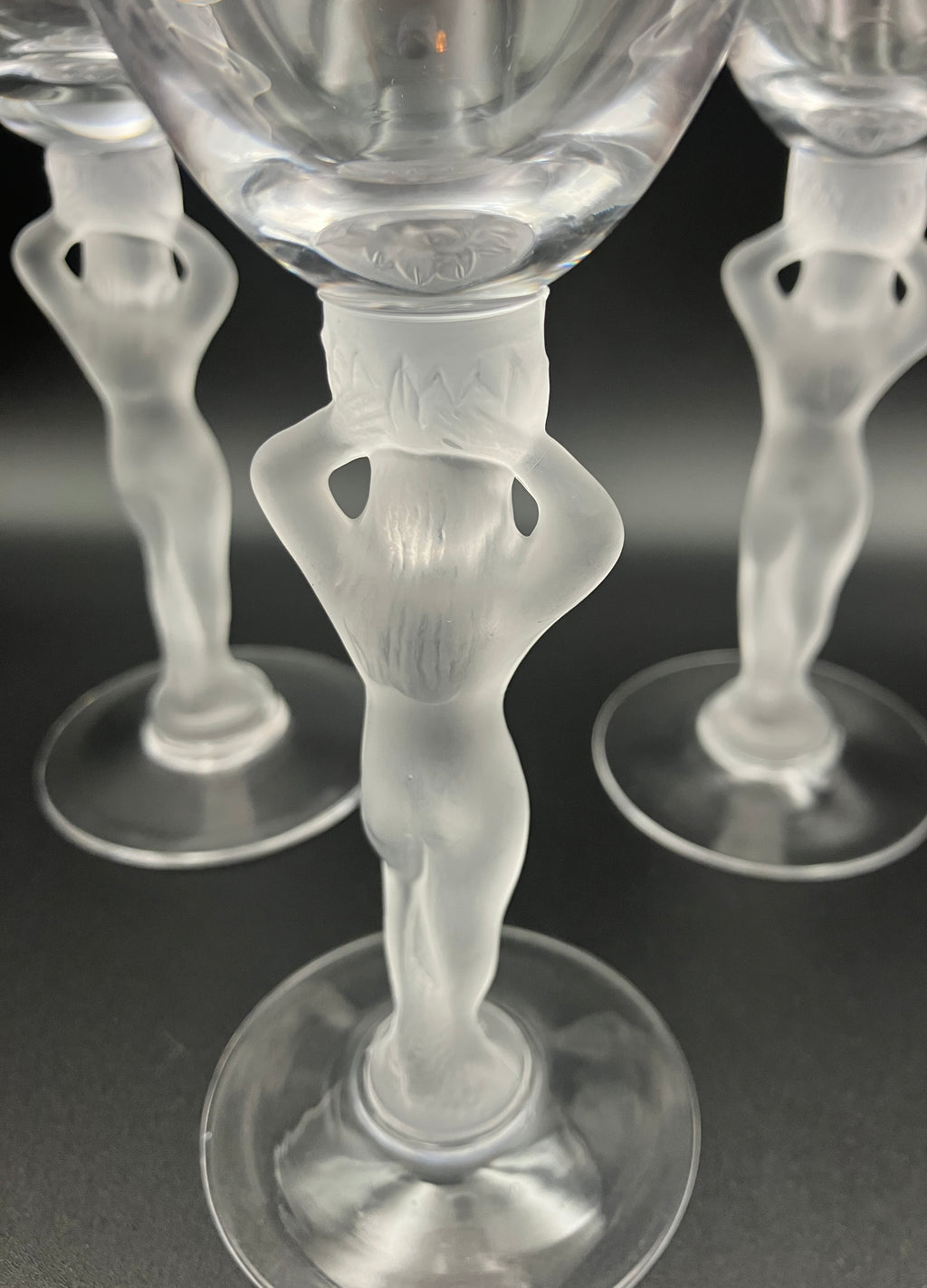 Vintage Bayel Bacchus Wine Glasses Set of Three - Art Deco Style Naked Ladies