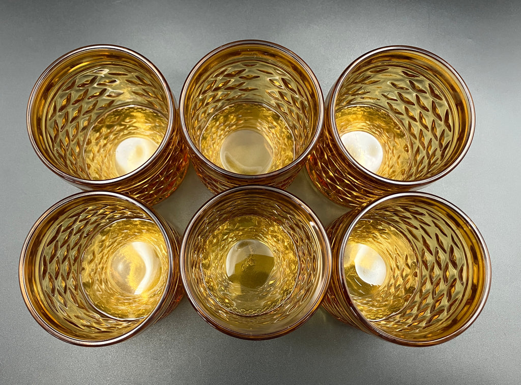 Mid Century Bormioli Italian Amber Glass Jug & 6 Glasses Set With Original Box