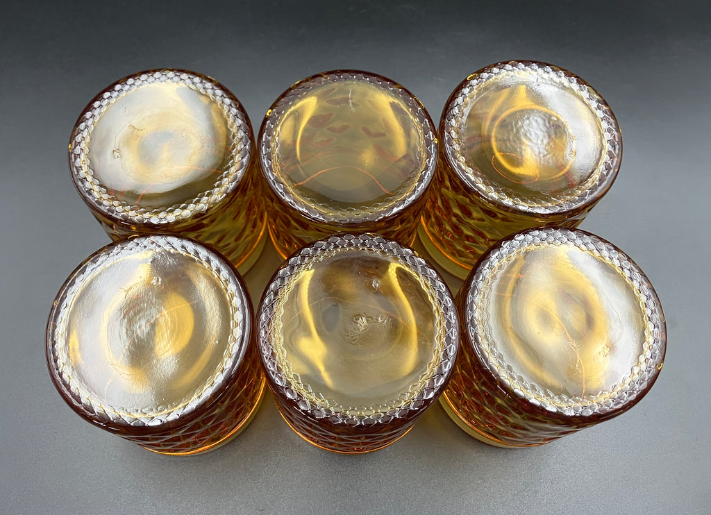 Mid Century Bormioli Italian Amber Glass Jug & 6 Glasses Set With Original Box