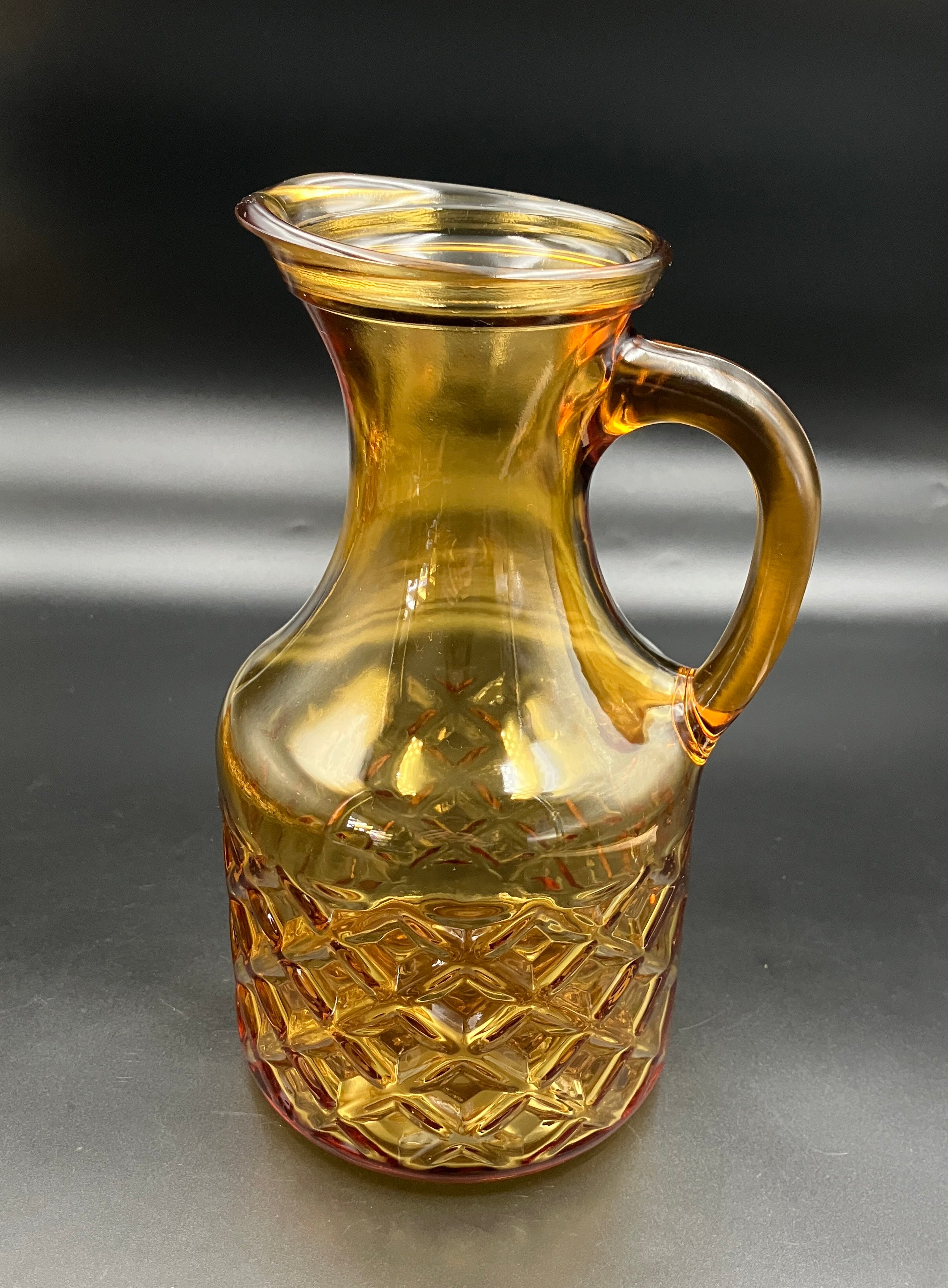 Mid Century Bormioli Italian Amber Glass Jug & 6 Glasses Set With Original Box